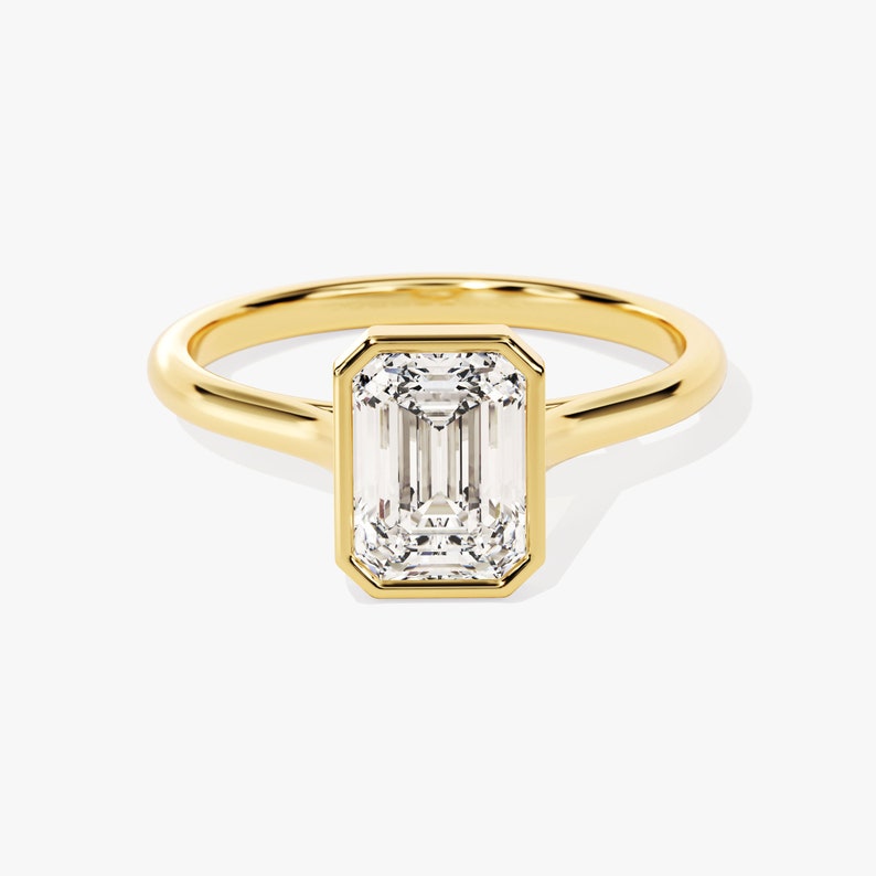 Stunning 1.0-2.0 CT Emerald Moissanite Engagement Ring with Bezel Design 1