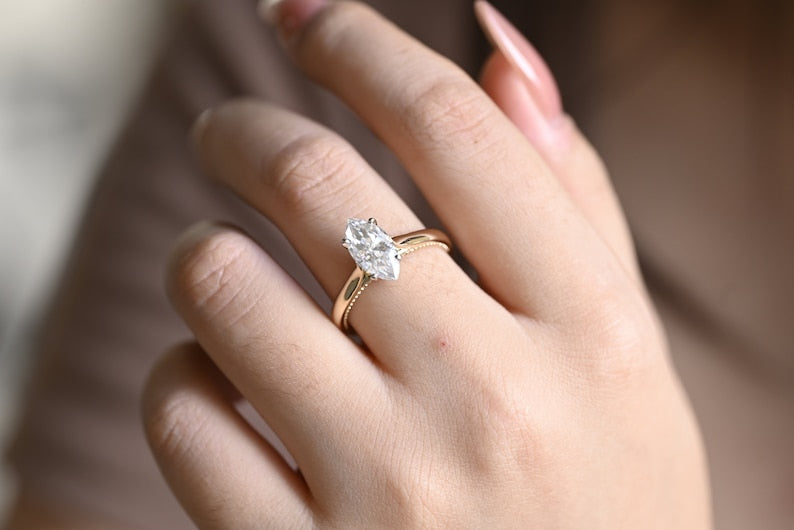 Stunning 1.0 - 2.0 CT Marquise Moissanite Engagement Ring Solitaire Style 4