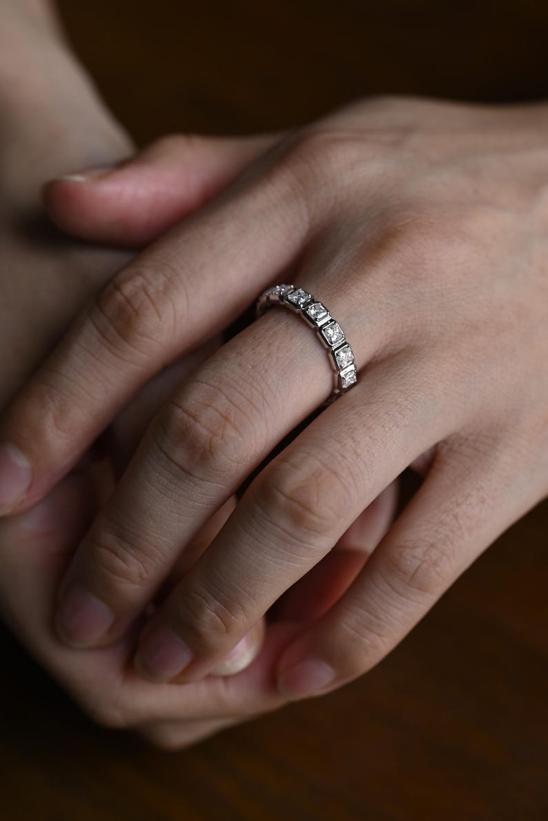 Stunning 0.4 TCW Princess Moissanite Stones Full Eternity Wedding Band 4