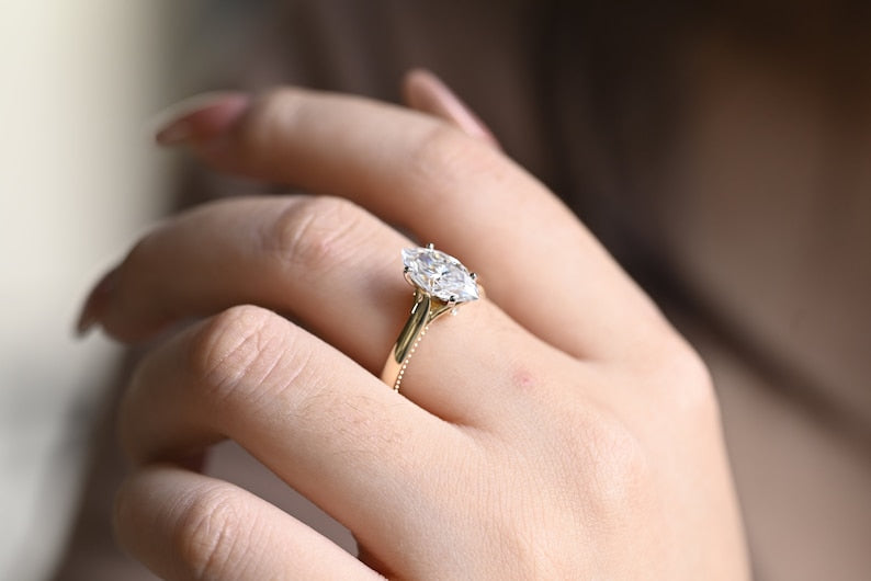 Stunning 1.0 - 2.0 CT Marquise Moissanite Engagement Ring Solitaire Style 8