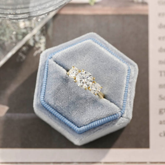 Stunning 3.0 CT Round Moissanite Engagement Ring with 3 Stones Design 1