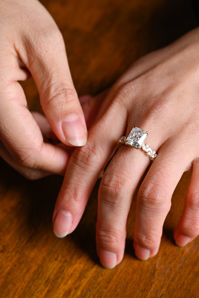 Stunning 1.0 - 2.0 CT Radiant Moissanite Engagement Ring with Pave & Hidden Halo Design 6