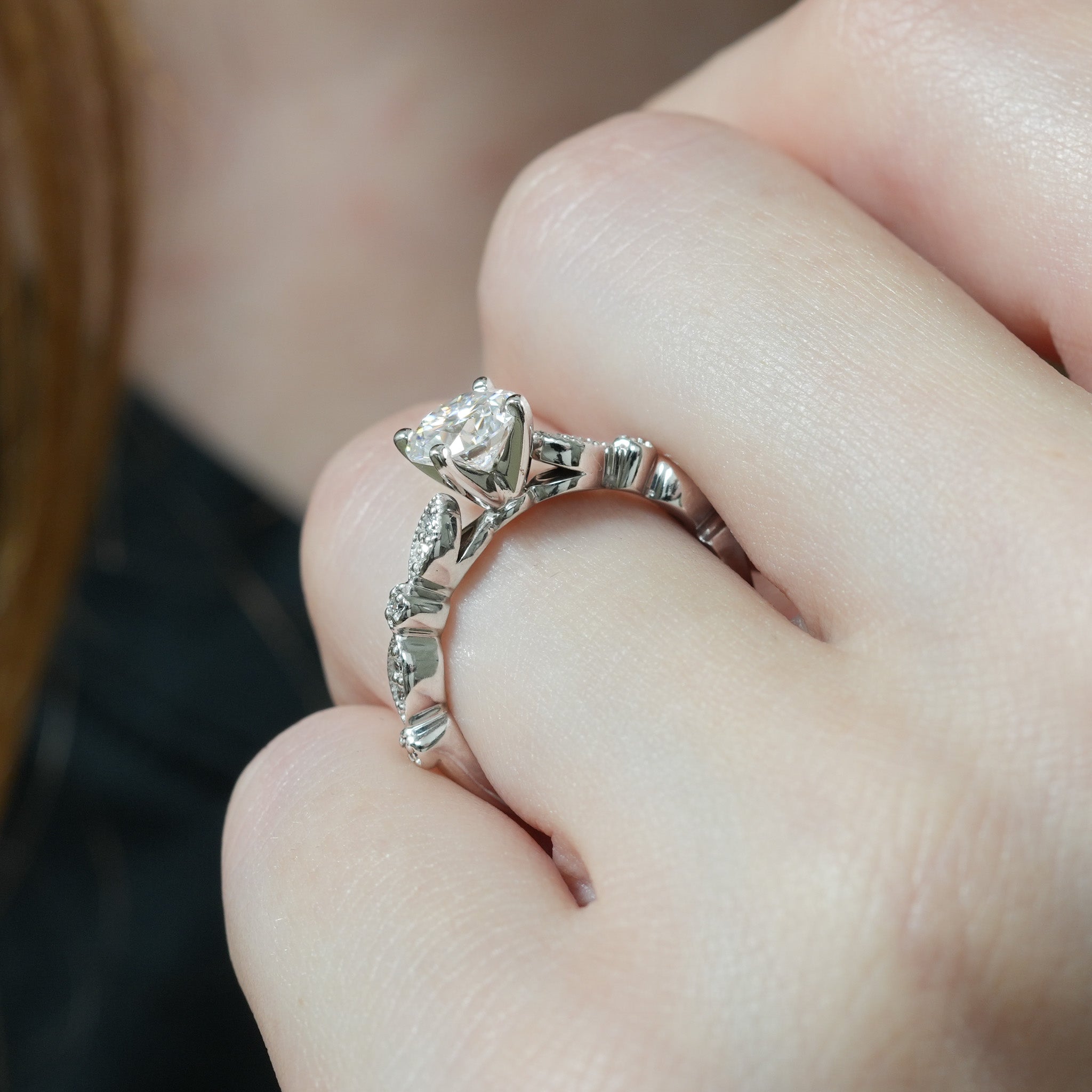 Stunning 0.50-1.50 CT Round Moissanite Engagement Ring with Two Tone & Milgrain Pave Design 7