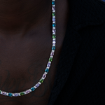 35 CT Oval & Round Moissanite Diamond Multicolor Tennis Silver Necklace For Him 3
