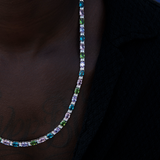 35 CT Oval & Round Moissanite Diamond Multicolor Tennis Silver Necklace For Him 3