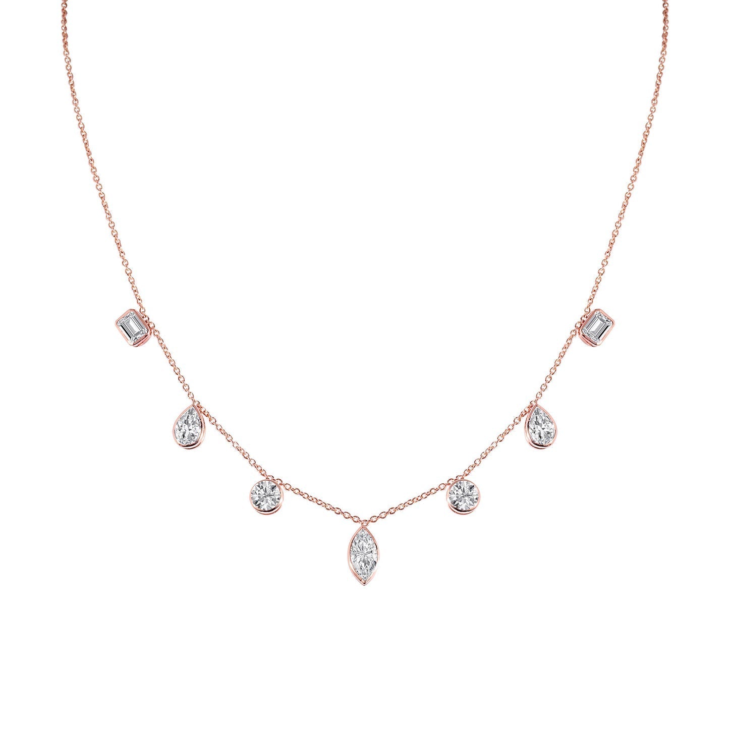 3.0 TCW Round, Pear, Emerald & Marquise Moissanite Diamond Multi Stone Necklace in Solid Gold 4