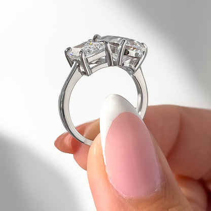 Stunning 1.75 & 4 CT Emerald & Pear Moissanite Engagement Ring with Two stones  Design 5