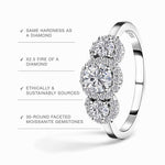 Round Cut Halo Three Stone Style Cubic Zirconia in 925 Sterling Silver Ring 5