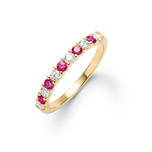 0.33 TCW Round Ruby Lab Made Diamond- January Birthstone Half Eternity Wedding Band