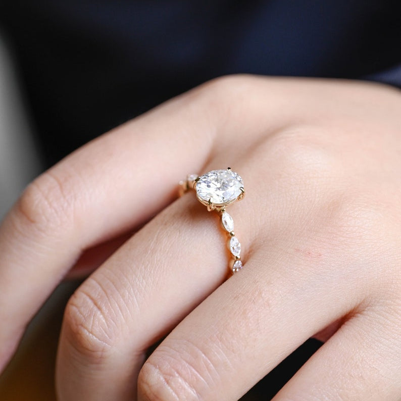 Stunning 1.0 - 2.0 CT Oval Moissanite Engagement Ring with Pave Design 2