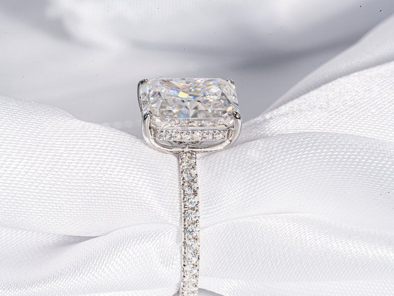 Stunning 5.0 CT Radiant Shaped Moissanite Engagement Ring with Hidden Halo & Pave Design 5