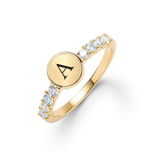 0.96 TCW Round Aquamarine Lab Made Diamond- March Birthstone Ring 1