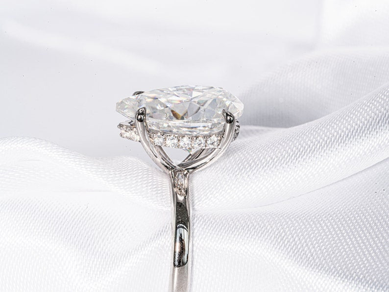 Stunning 5.0 CT Pear Cut Moissanite Engagement Ring with Hidden Halo Design 6