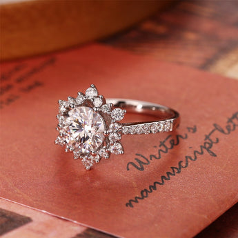 2.0 CT Round Shaped Moissanite Engagement Ring With Cluster Pave Accents 4