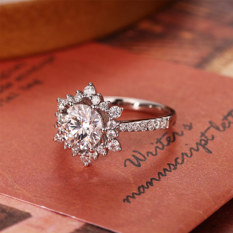 Stunning 2.0 CT Round Moissanite Engagement Ring with Halo & Pave Design 4