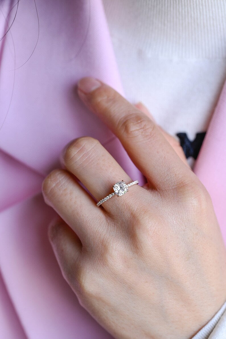 Stunning 1.0 - 2.0 CT Cushion Moissanite Engagement Ring With Pave Design 2