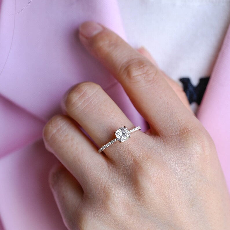 Stunning 1.0 - 2.0 CT Cushion Moissanite Engagement Ring With Pave Design 2