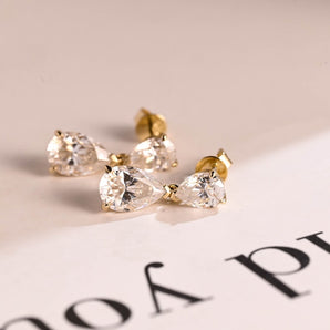 1.0 TCW Pear Cut Moissanite Drop Earrings in Gold 1