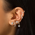 1.0 TCW Round Cut Moissanite Second Hole Teeny  Huggies Earrings in Gold 6
