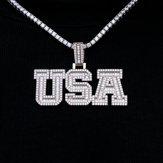 15 CT Baguette & Round Moissanite Iced USA Silver Pendant for Him 2