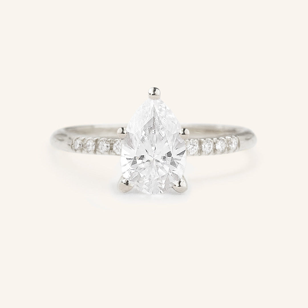 Stunning 1 CT Pear Moissanite Engagement Ring With Pave Design 2