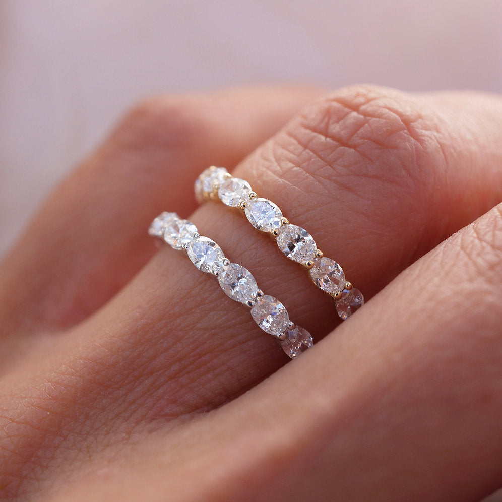 Stunning 0.4 TCW Oval Moissanite Stone Half Eternity Wedding Band 2
