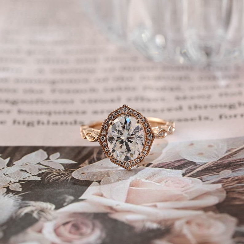 Stunning 3.0 CT Oval Moissanite Engagement Ring with Halo Design 1