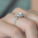 Stunning 1.0 CT Round Moissanite Engagement Ring with Double Halo and Pave Design 9
