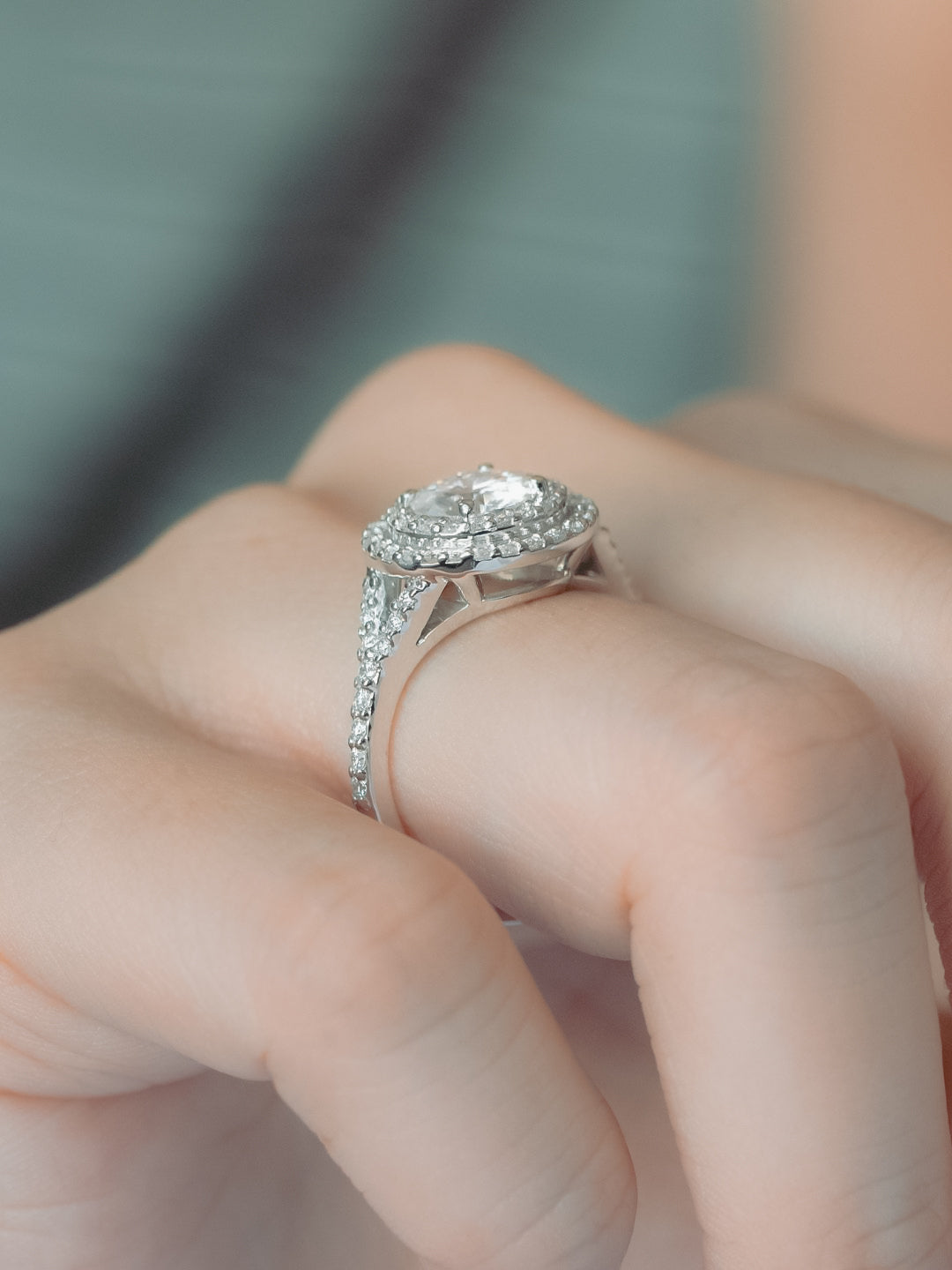 Stunning 1.0 CT Round Moissanite Engagement Ring with Double Halo and Pave Design 9
