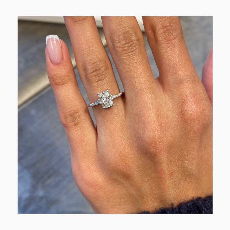 Classic 1.0 CT Radiant Moissanite Engagement Ring with Three Stone Design 5