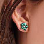 2.5 TCW Round Emerald Lab Made Diamond-May Birthstone Floral Stud Earrings 6