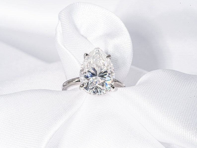 Stunning 5.0 CT Pear Cut Moissanite Engagement Ring with Hidden Halo Design 7