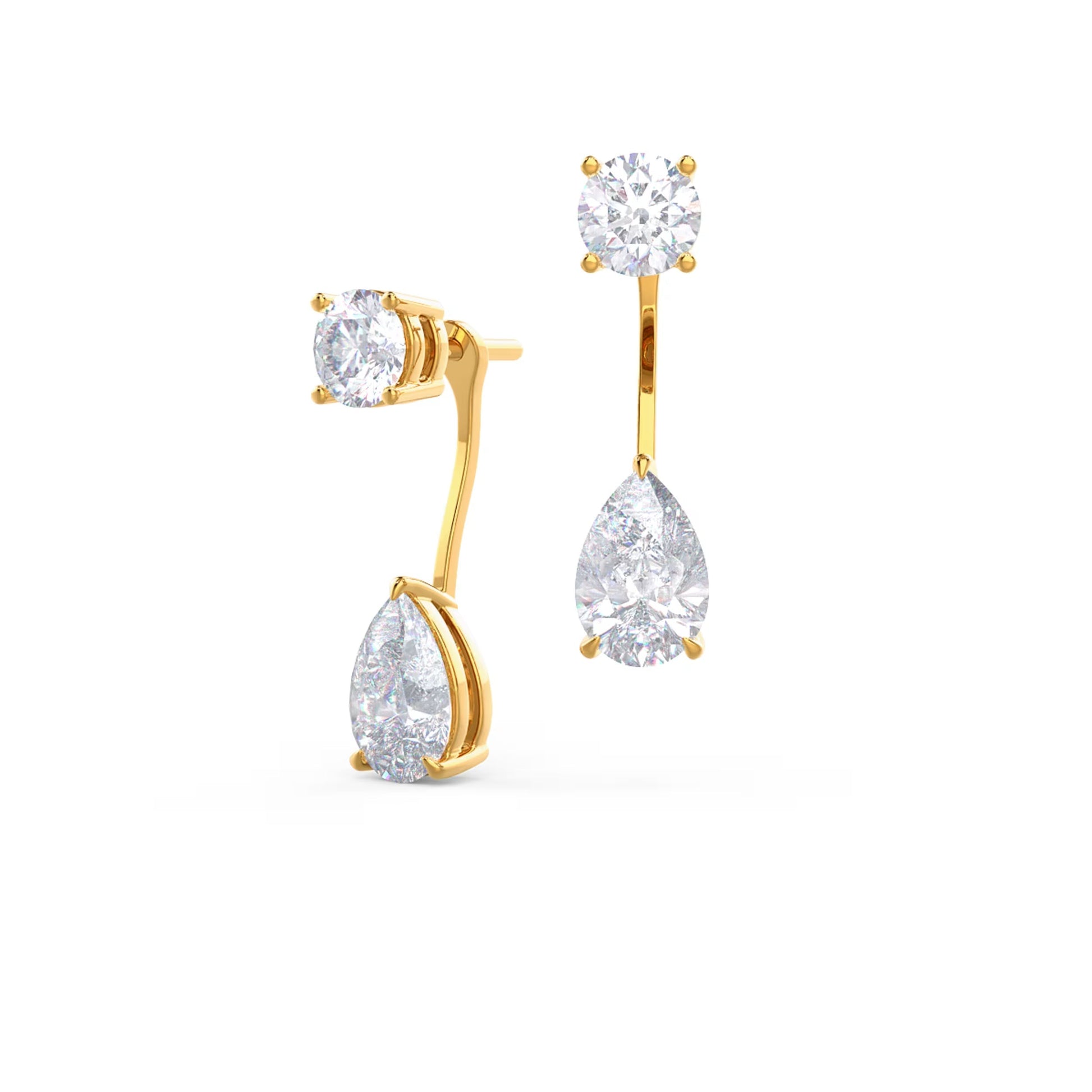 1.20 TCW Pear & Round Cut Moissanite Jackets Earrings in Gold 1