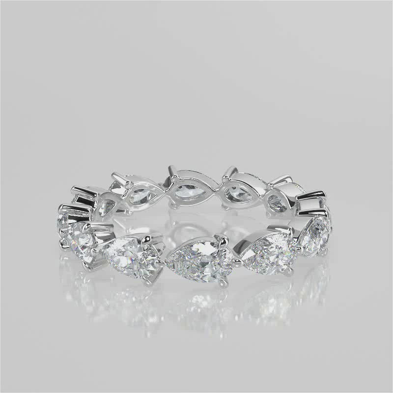 Stunning 2.50 TCW Pear Moissanite Stones Full Eternity Wedding Bands 4