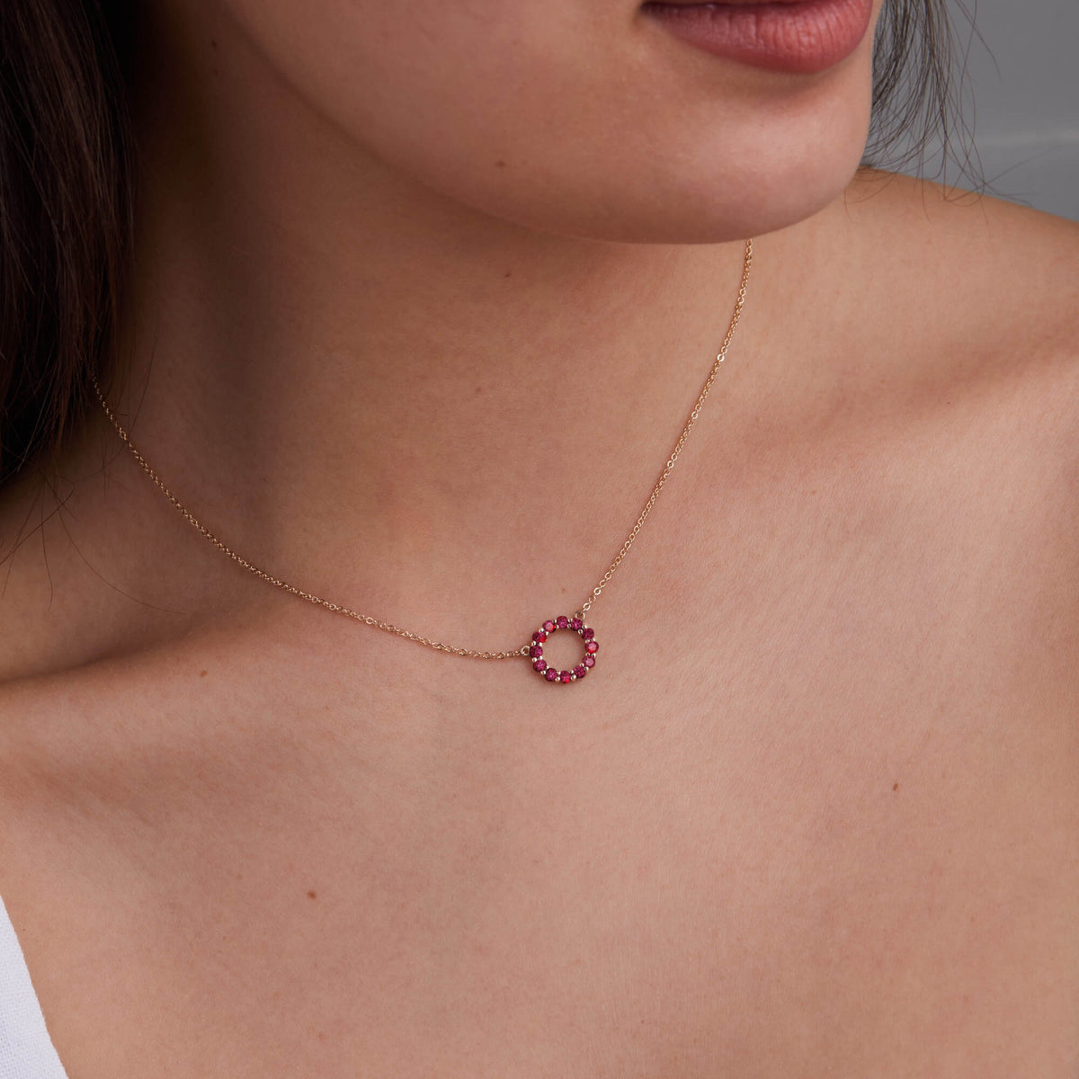 1.2 TCW Round Ruby Lab Made Diamond- July Birthstone Circle Necklace 3