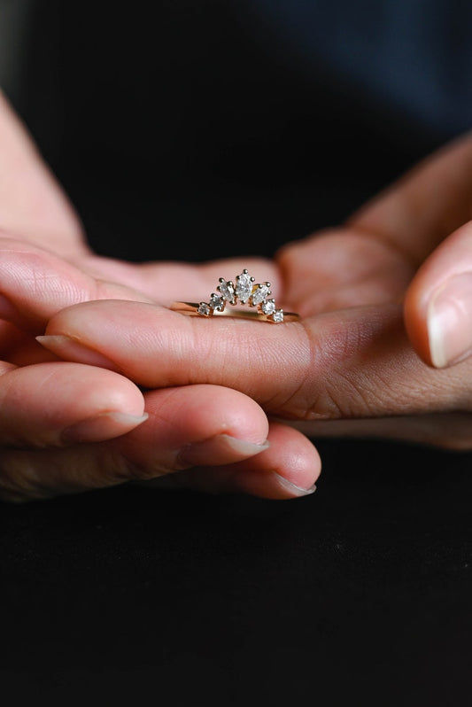 Stunning 0.2 TCW Marquise & Round Moissanite Stones Curved Wedding Bands 2