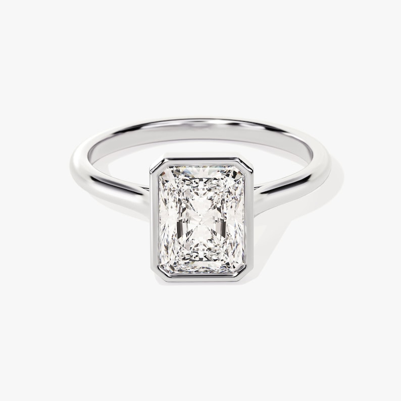 Stunning 1.0-2.0 CT Radiant Moissanite Engagement Ring with Bezel Design 4
