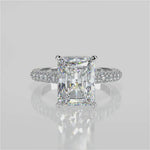 Stunning 2.45 CT Radiant Moissanite Engagement Ring with Hidden Halo & Three Side Pave Design 1