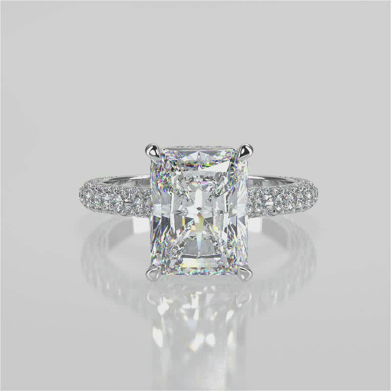 Stunning 2.45 CT Radiant Moissanite Engagement Ring with Hidden Halo & Three Side Pave Design 1