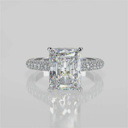 Stunning 2.45 CT Radiant Moissanite Engagement Ring with Hidden Halo & Three Side Pave Design 1