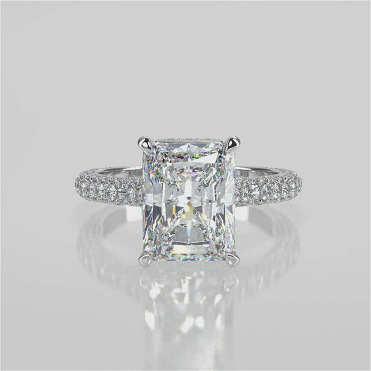 Stunning 2.45 CT Radiant Moissanite Engagement Ring with Hidden Halo & Three Side Pave Design 1