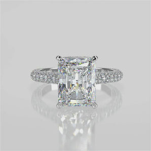 Stunning 2.45 CT Radiant Moissanite Engagement Ring with Hidden Halo & Three Side Pave Design