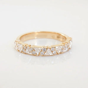 Stunning 0.4 TCW Trillion & Round Moissanite Stone with Half Eternity Wedding Band