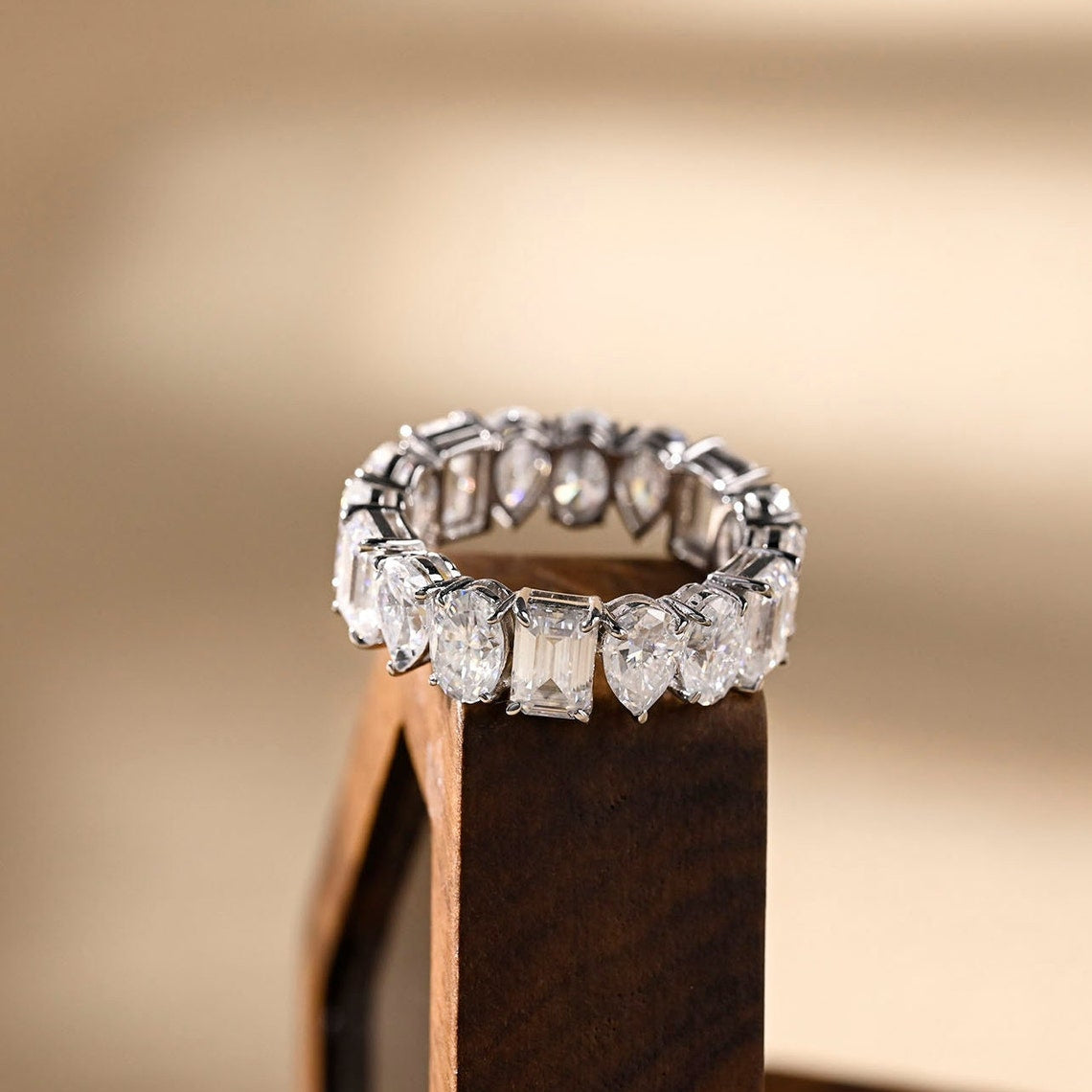 0.4 TCW Oval Pear & Emerald Cut Moissanite Bridal Wedding Band With Pave Style 1