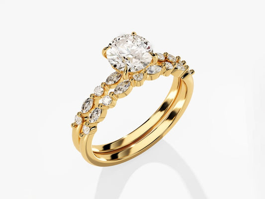 1.50 CT Round Cut Moissanite Pave Bridal Ring Set with Pave Wedding Bands 2