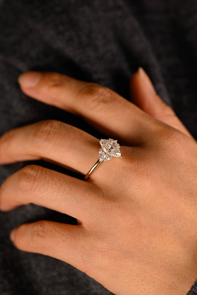Stunning 1.0 - 2.0 CT Marquise Moissanite Engagement Ring with Cluster Design 4