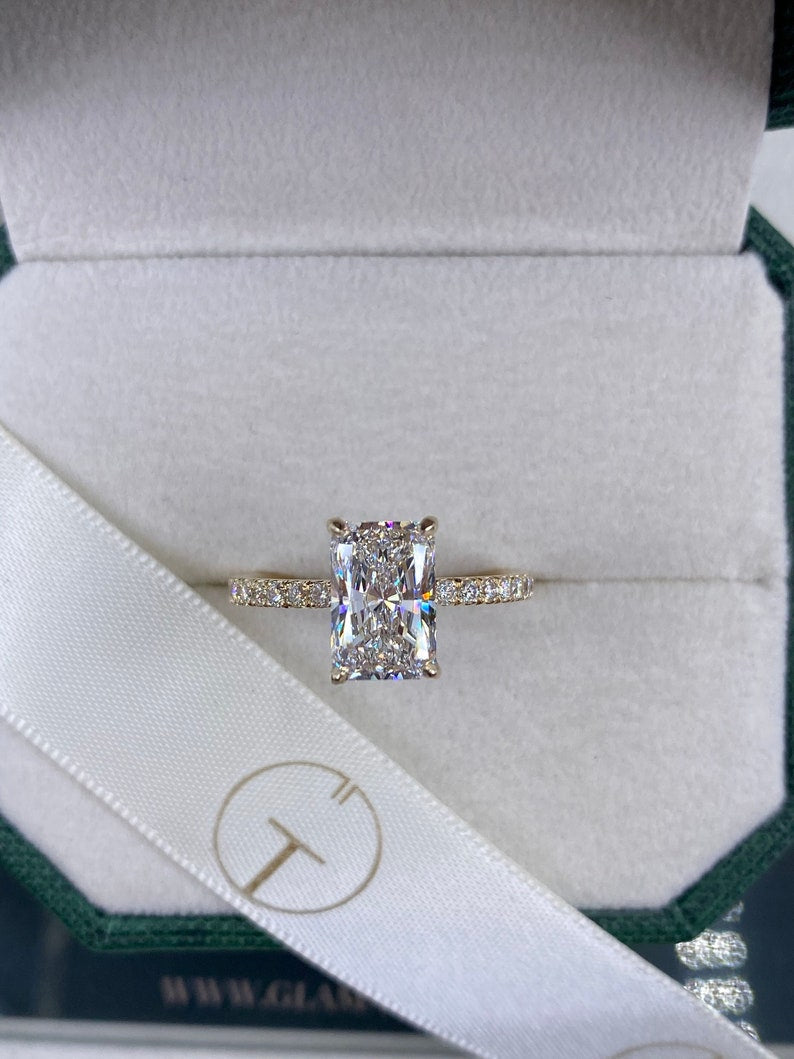 Stunning 2.30 CT Radiant Moissanite Engagement Ring with Pave Design 4