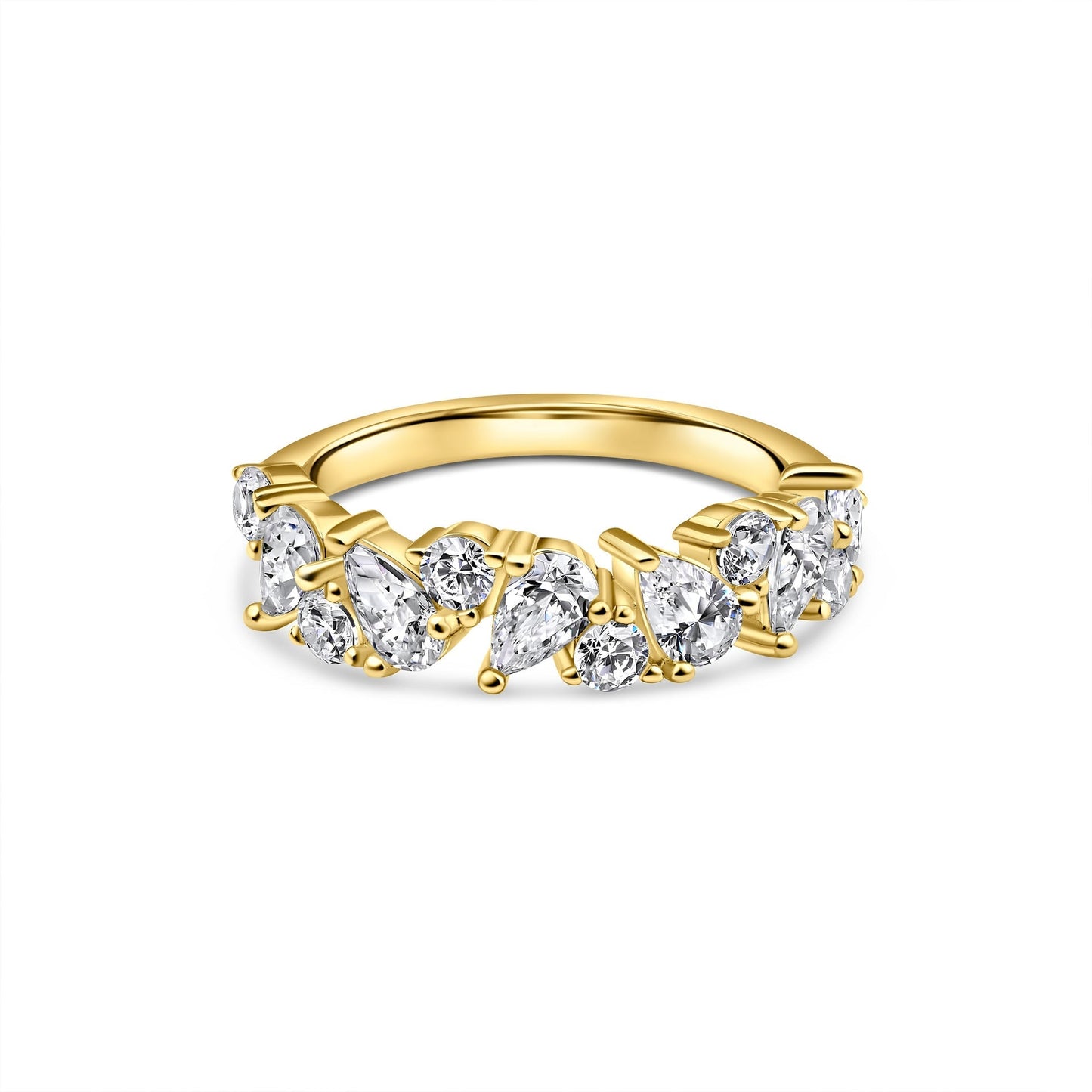 Stunning 0.4 TCW Round and Pear Moissanite Stones Half Eternity Wedding Band 1