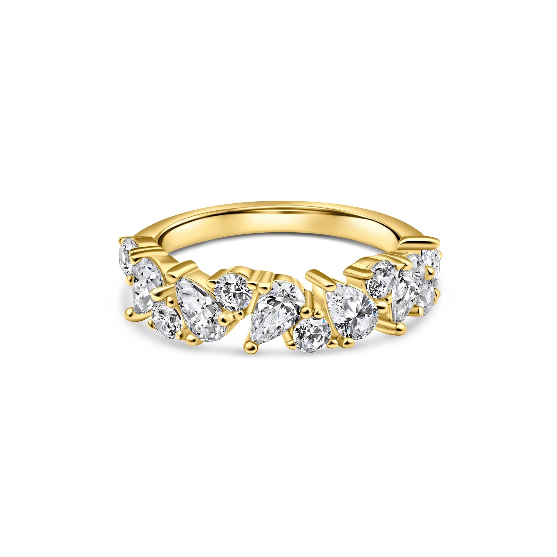 Stunning 0.4 TCW Round and Pear Moissanite Stones Half Eternity Wedding Band 1
