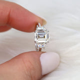 Stunning 3.60 CT Emerald Moissanite Engagement Ring with Three stone Design 5